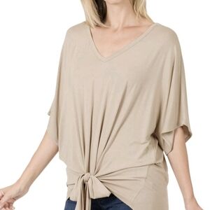 Zenana Outfitters Ash Mocha V-Neck Tie-Front Tunic